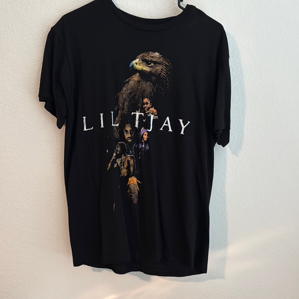 Black Graphic Tee with Eagle and Figures